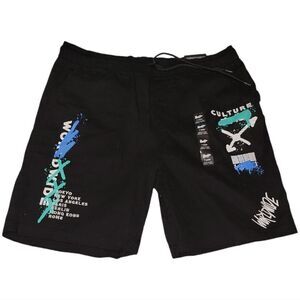 Brooklyn Cloth Worldwide Mens Large Graphic Shorts Black 7 in NWT